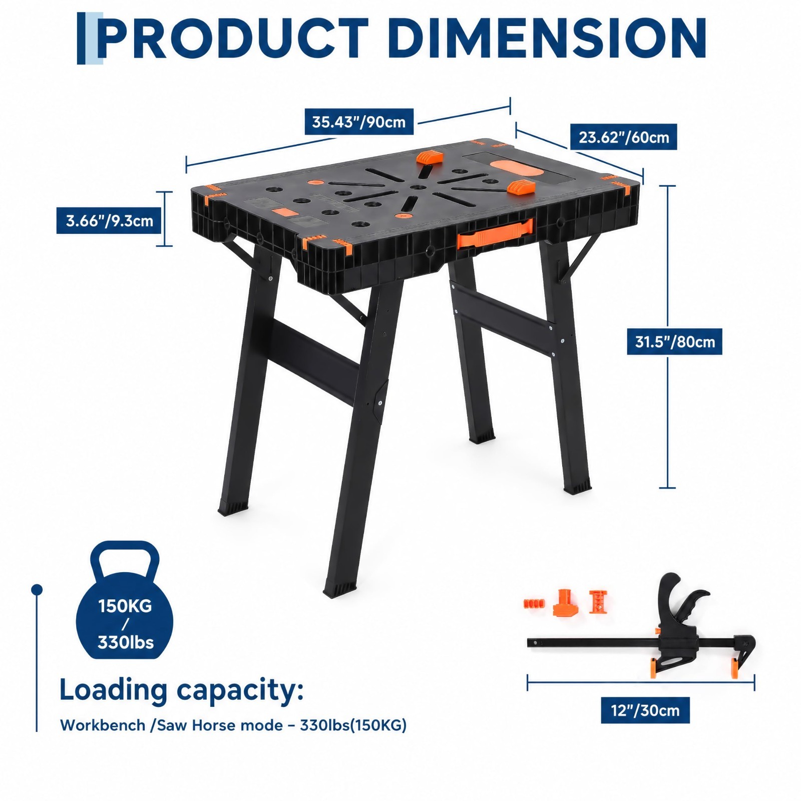 2-in-1 Folding Work Table & Sawhorse, Portable Workbench with 300 Lbs Load Capac