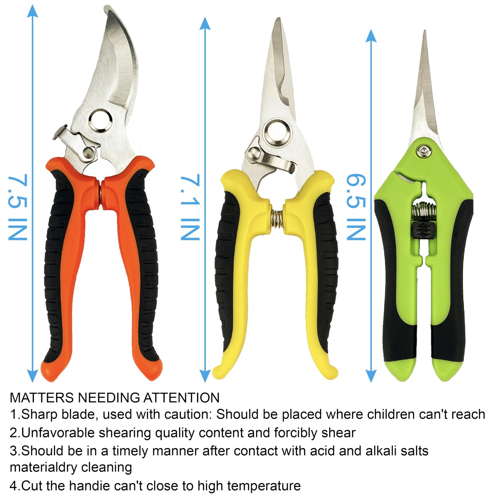 Pruning Shears, 4 Pack Garden Shears with Medium, Orange, Yellow, Green