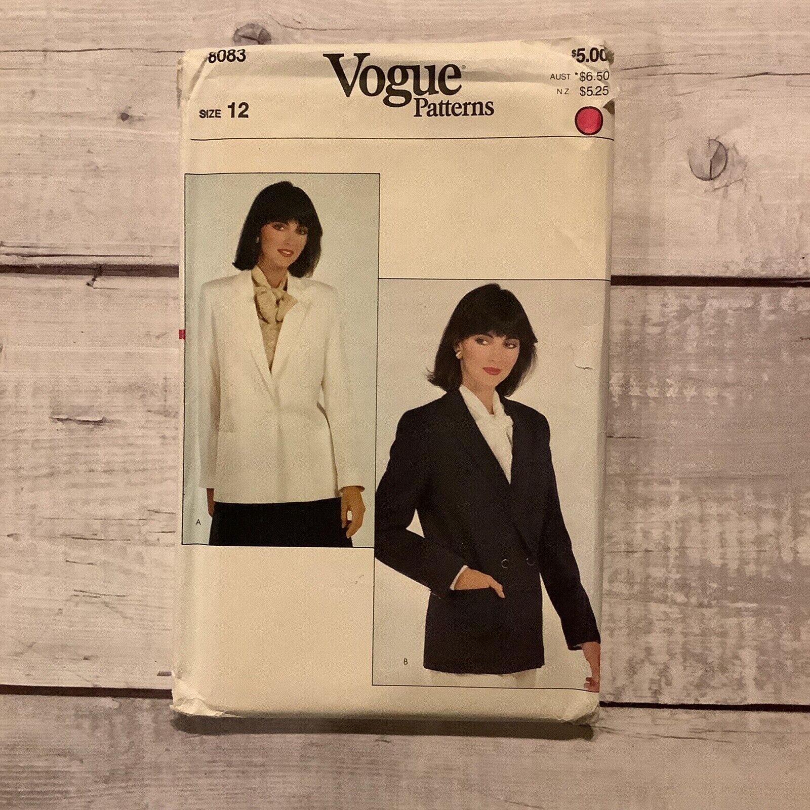 Vogue 8083 Sewing Pattern Lined Blazer Jacket Single Double Misses Sz 12 UNCUT