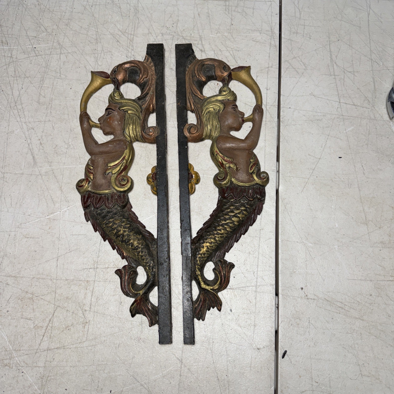 Vintage Frisian (Dutch) Stoelklok Clock Parts Cast Aluminum Mermaids