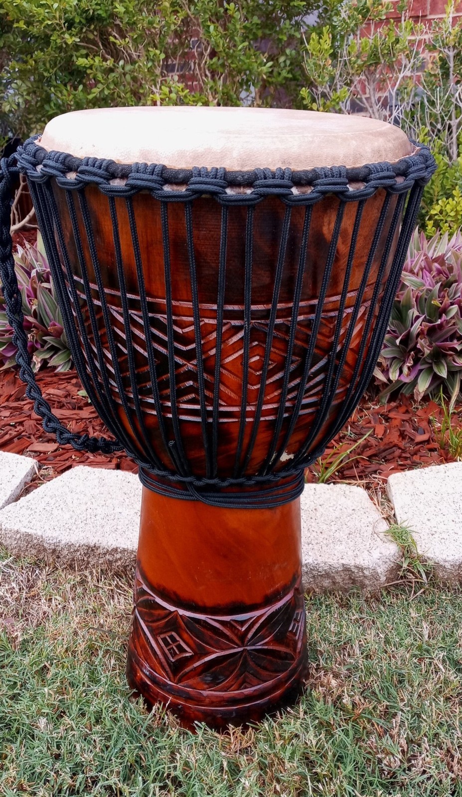 SALE! Handmade 24" Tall Deep Carved Mahogany Djembe Drum M15, FREE Head Cover