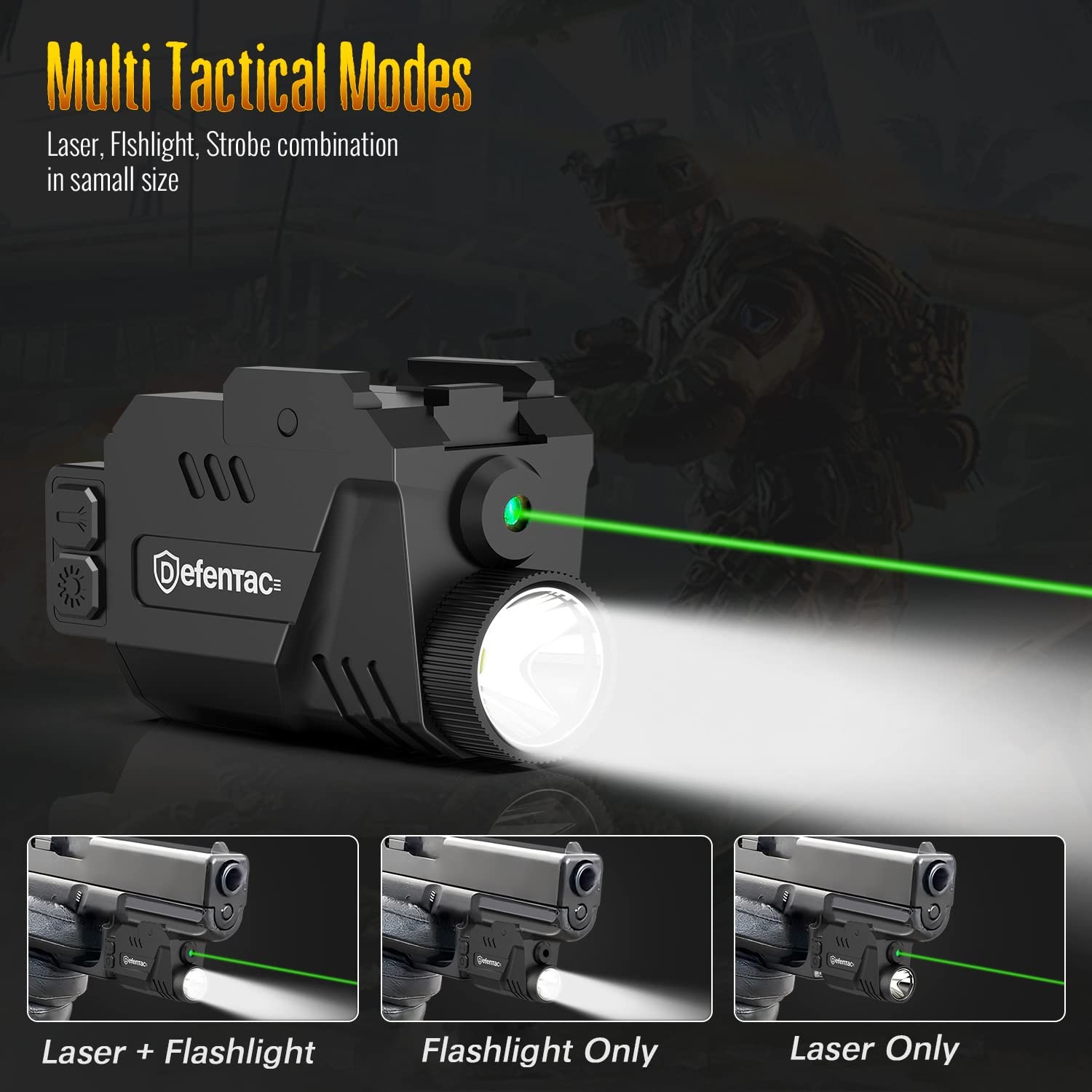 DEFENTAC 800 Lumens Pistol Laser Light Combo with Strobe/Momentary