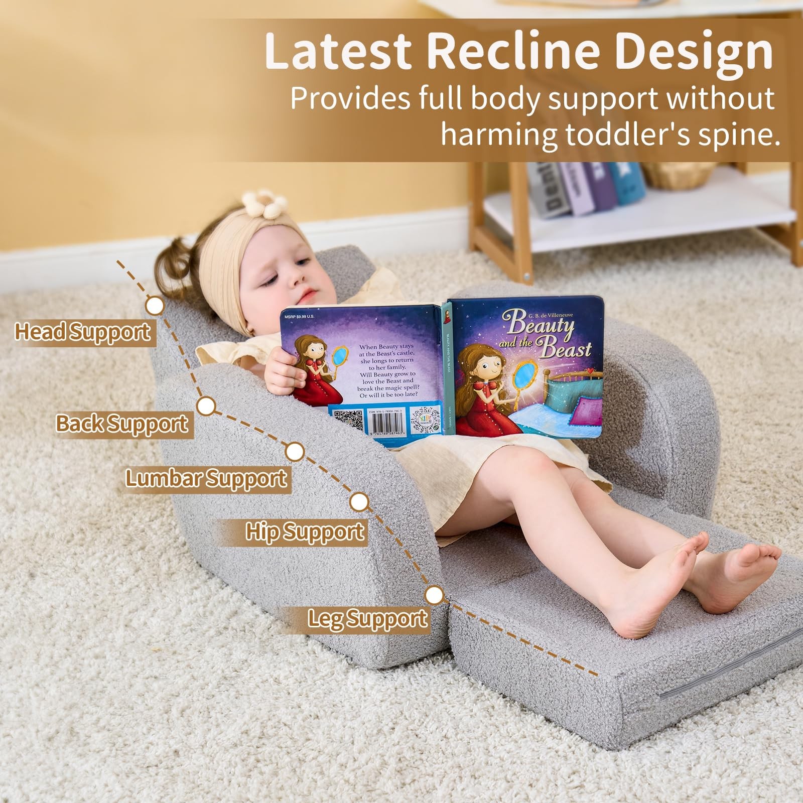 KidBloom 3-in-1 Toddler Couch, Toddler Chairs Comfy 1-3 Years Old, Kids Couch...