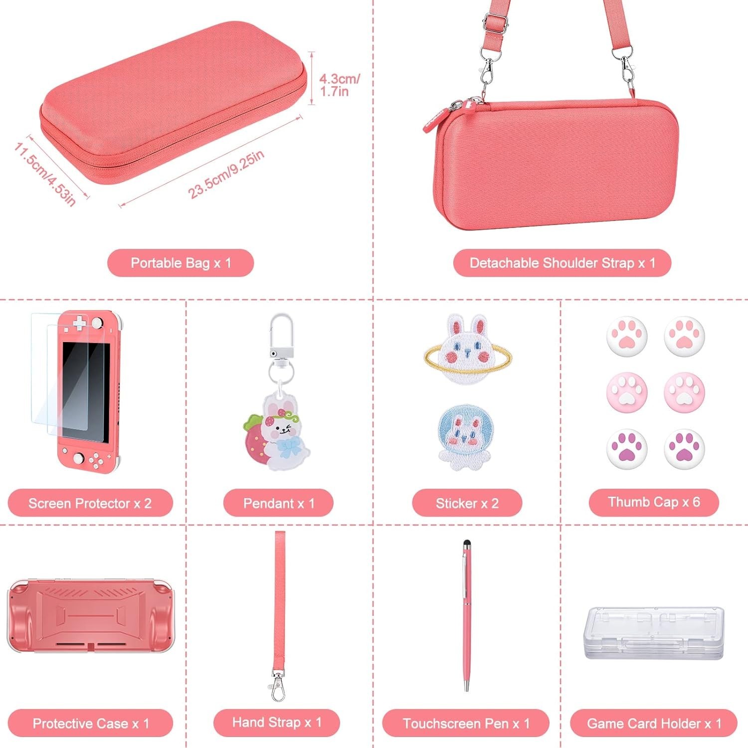 Switch Lite Accessories Bundle Hard Shell Case Screen Protector Game Holder