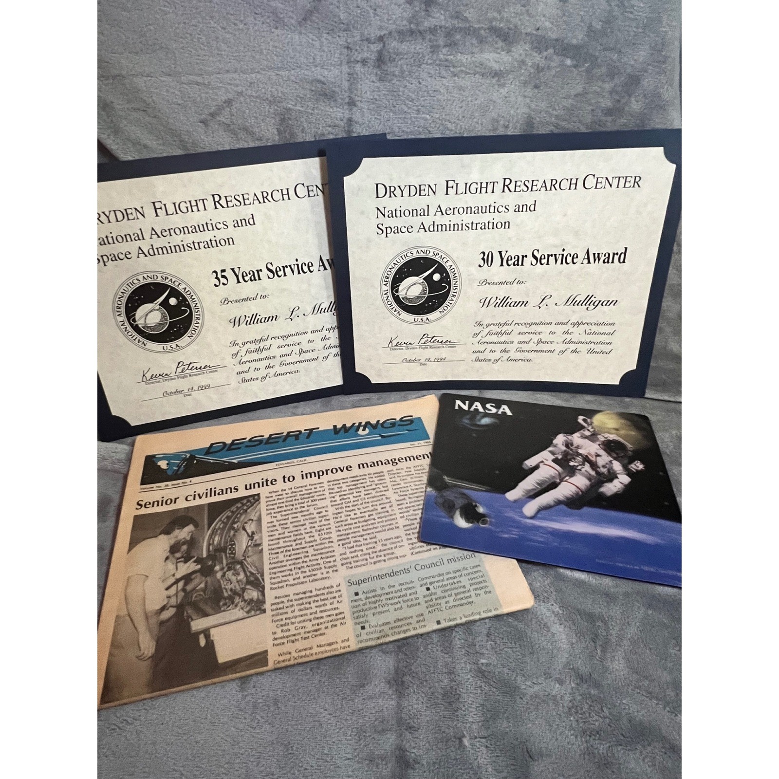NASA Dryden Flight Center Service Award Estate Rare Certificates Ephemera 1986