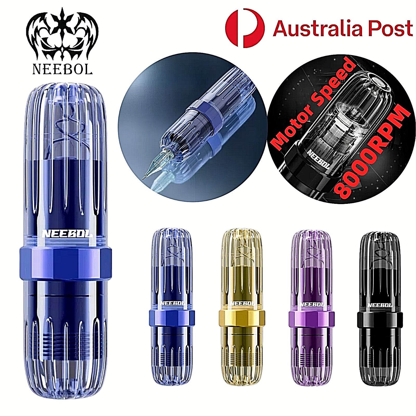 NEEBOL Tattoo Machine Pen Gun Wireless Rotary Motor Lightweight 8000RPM RCA AU