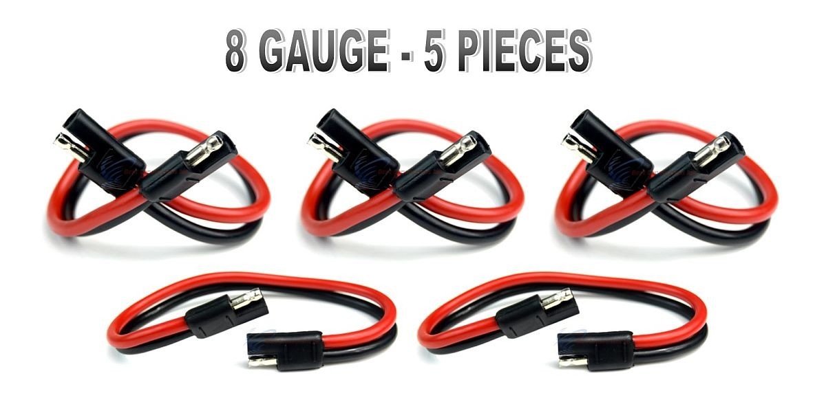 5 Pack 8 Gauge 12" 2 Pin Quick Disconnect Polarized Inline Molded Connectors