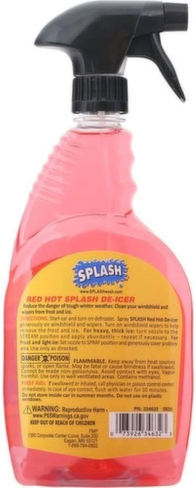 Pack of 3 Splash Red Hot De-icer Windshield Trigger Spray 32 Ounces