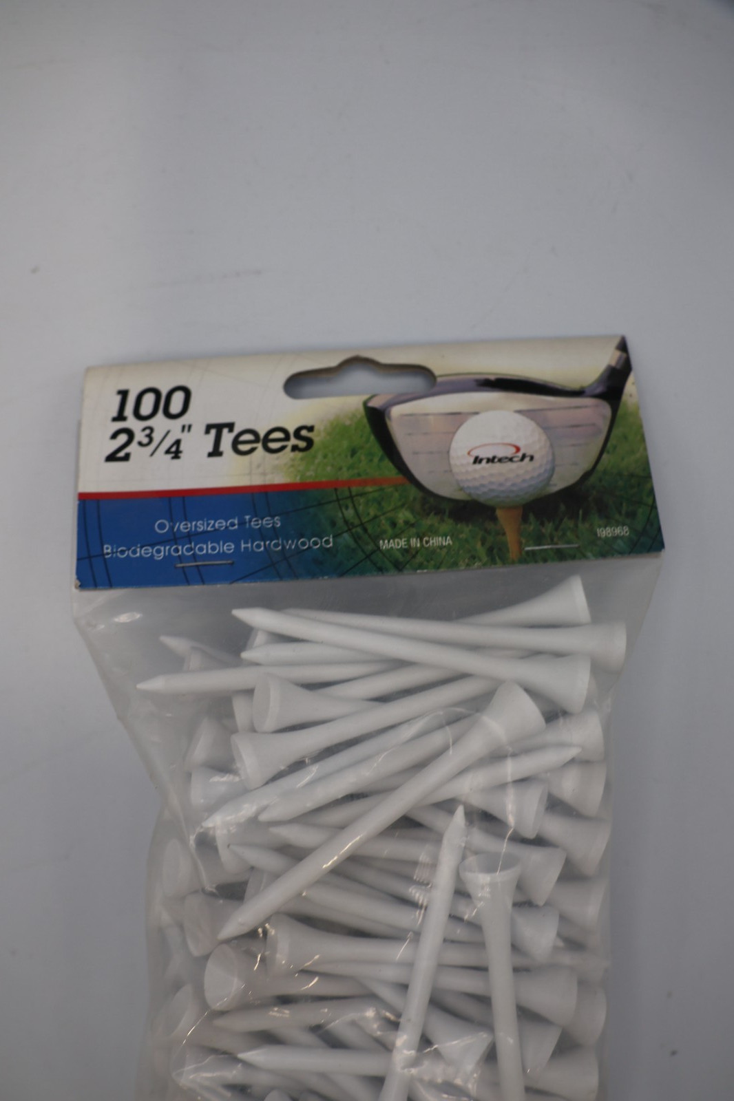 Intech - Biodegradable 100% Solid Hardwood 2-3/4" White 100 Golf Tees New