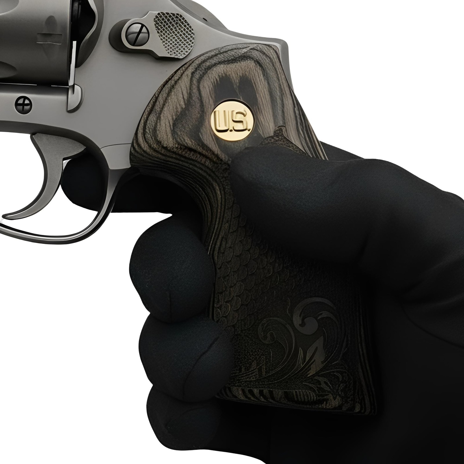 Colt Python Grips Black Rosewood Scroll & Scales Gold U.S. Medallion
