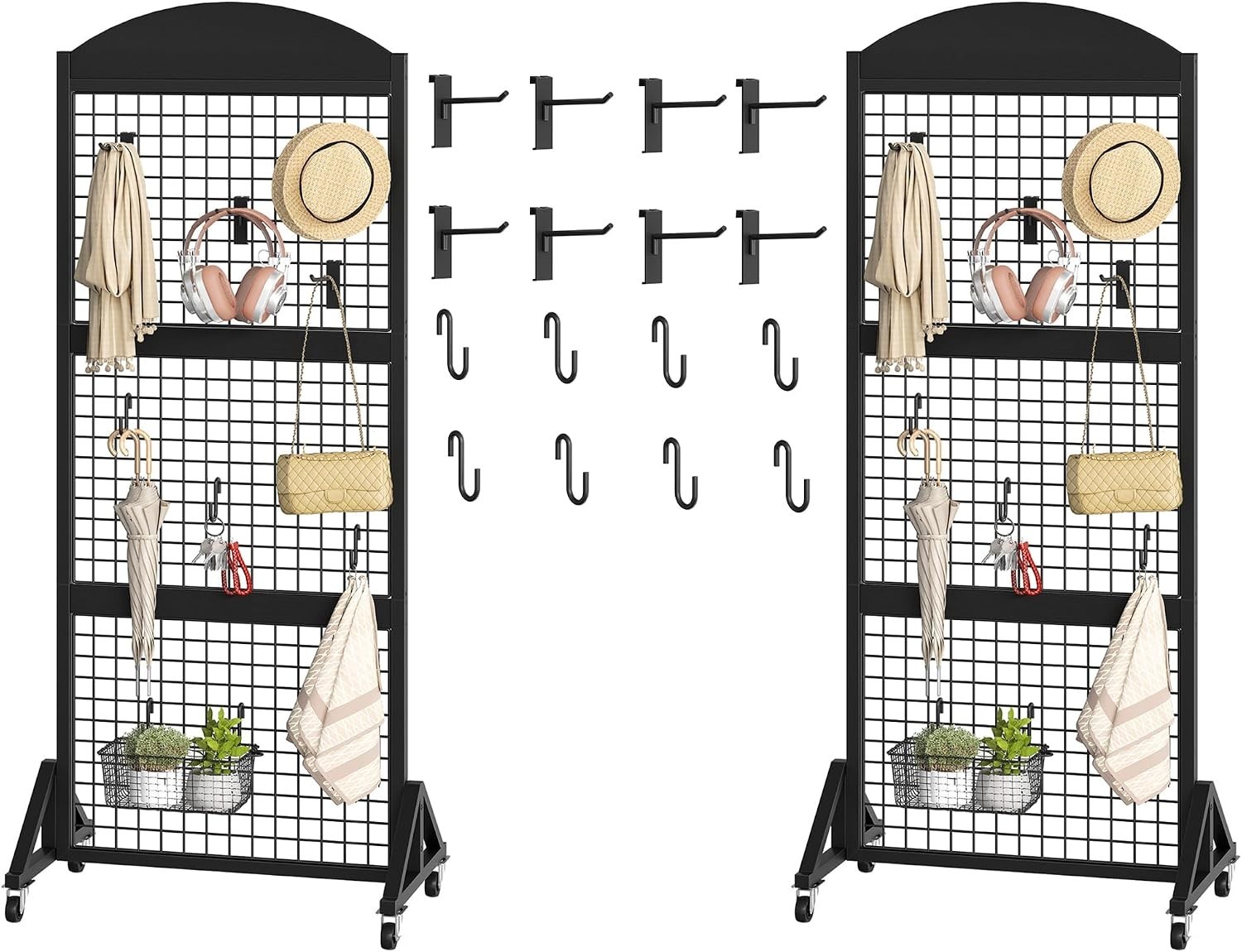 Grid Wall Panel 5.7' x 2' FT Grid Display Rack 2 Pack Movable Gridwall Display