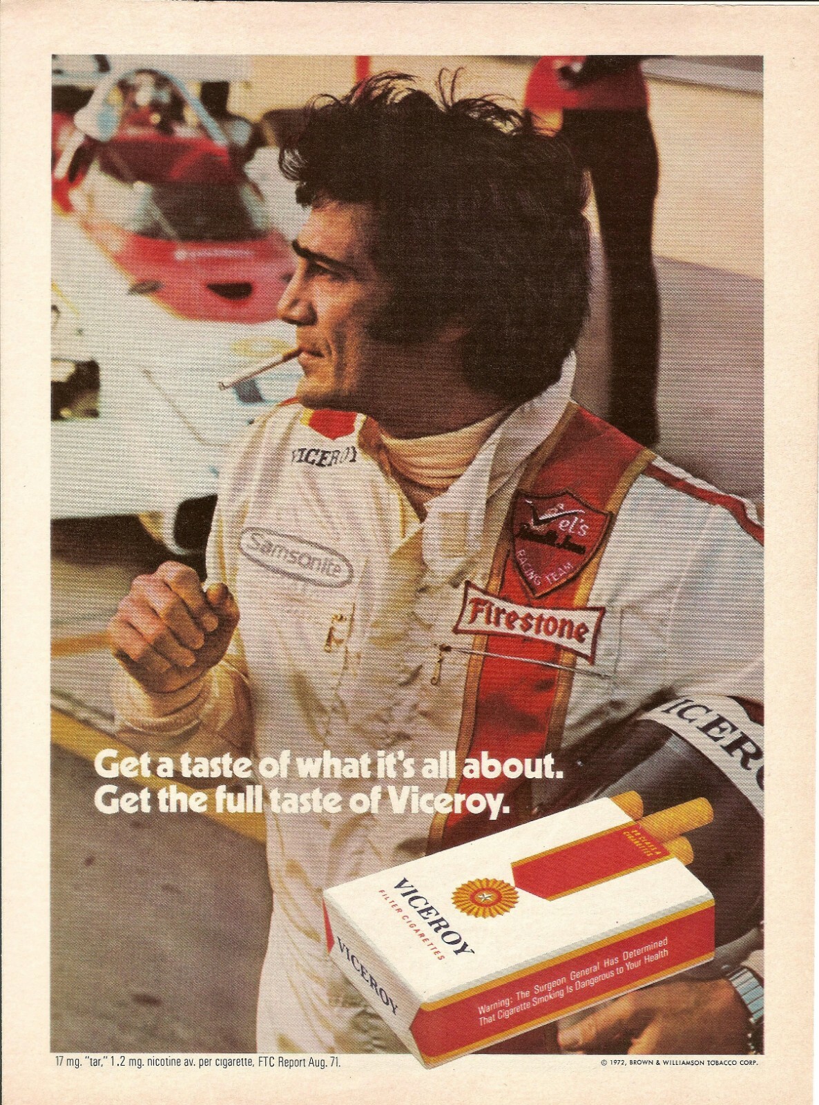 1972 Viceroy Cigarettes  Vintage Magazine Ad  Auto Racing