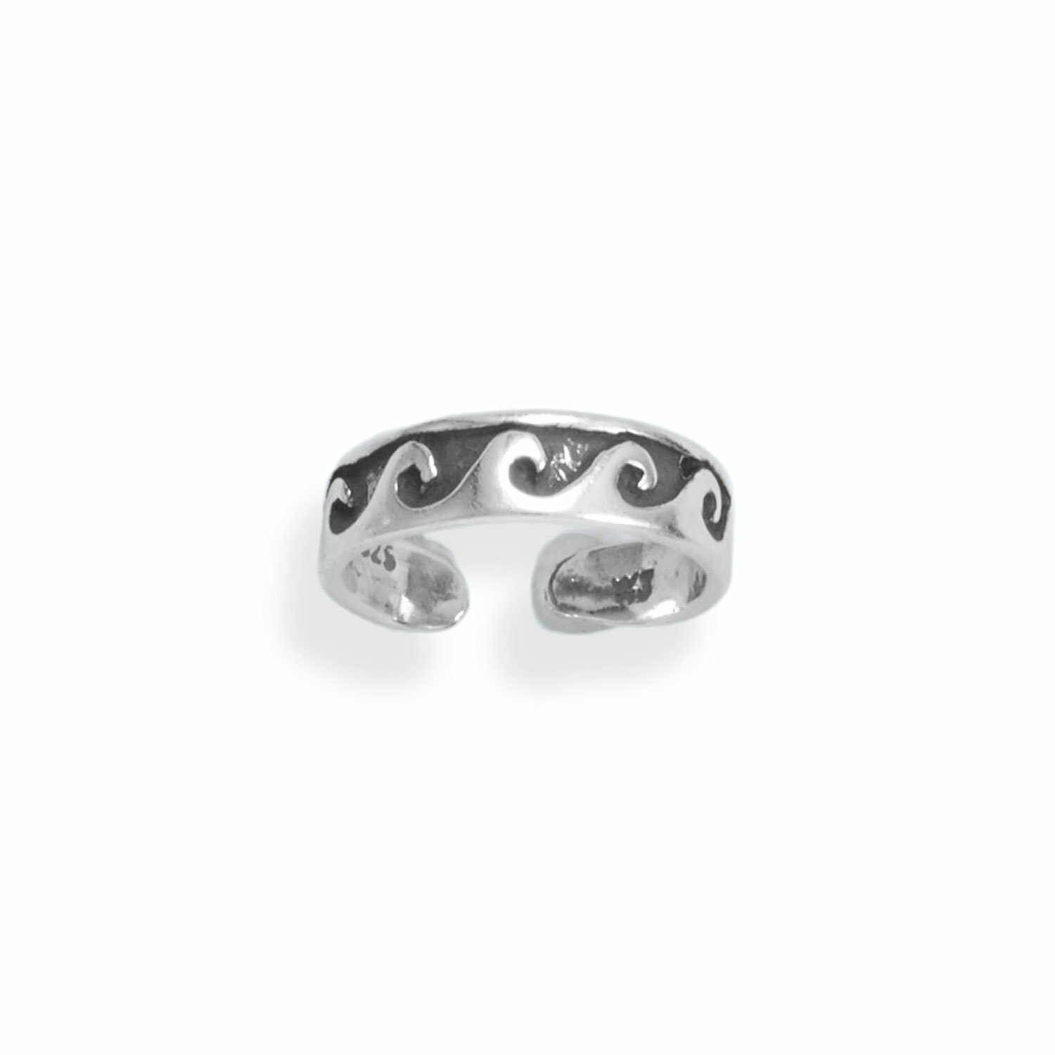 Sterling Silver Oxidized Thin Waves Toe Ring