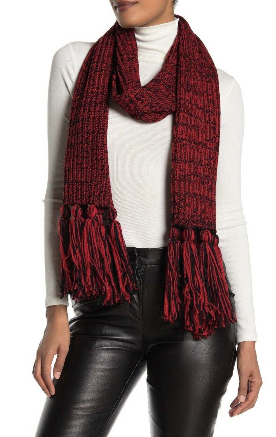 Calvin Klein Women's Chunky Marled Knit Scarf with Fringe Red Black New #107