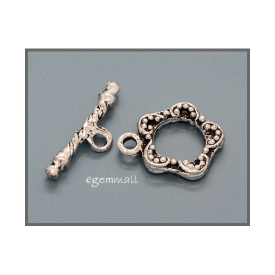 Oxidized Sterling Silver Flower 2-side Art Textured Toggle Clasp 11.5mm #51390