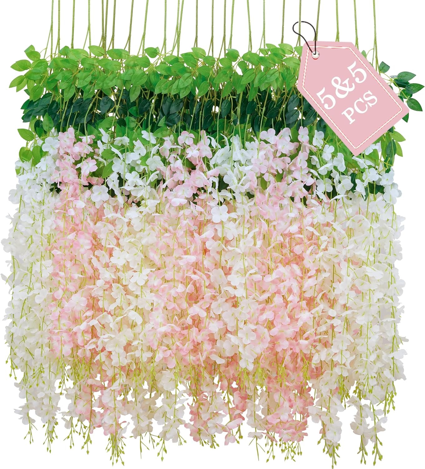 10Pcs White Pink Fake Wisteria Garland 3.6Ft Wedding Party Home