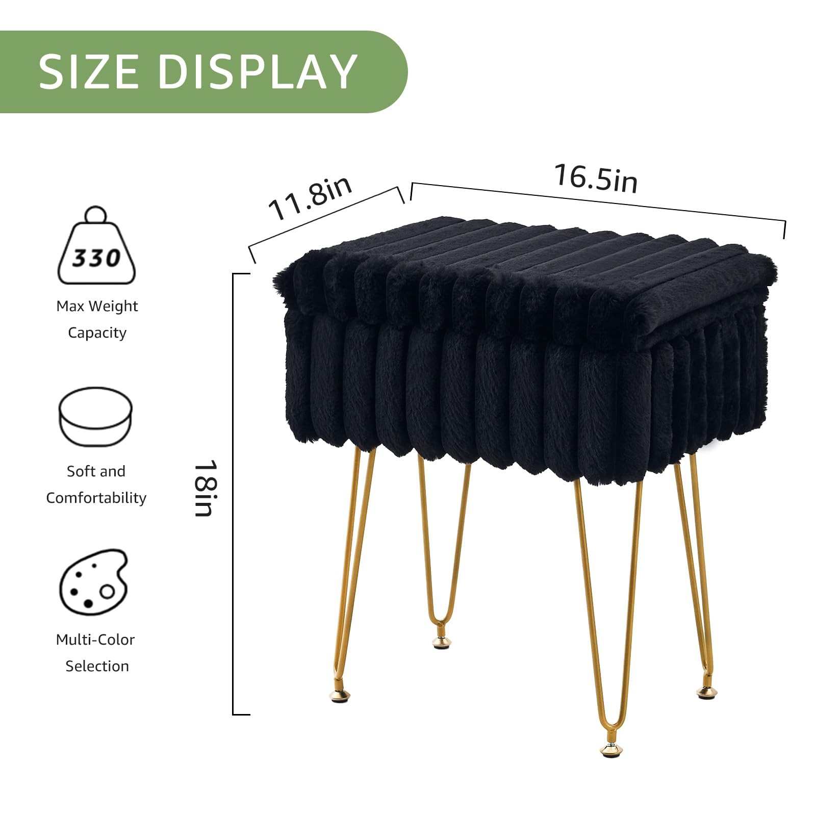 Storage Ottoman, Vanity Stools with Metal Legs, 16.5" x 11.8" x 18" Modern Fa...