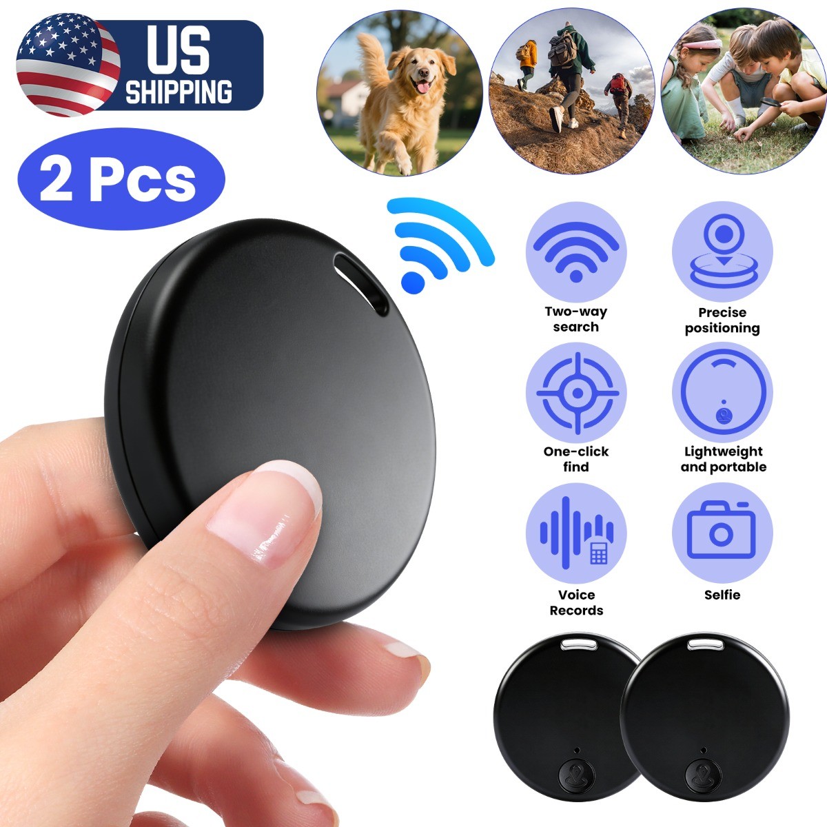 2Pcs Bluetooth Key Finder Tracker 2-Way Anti-Lost Alarm Wallet Pet Phone Locator