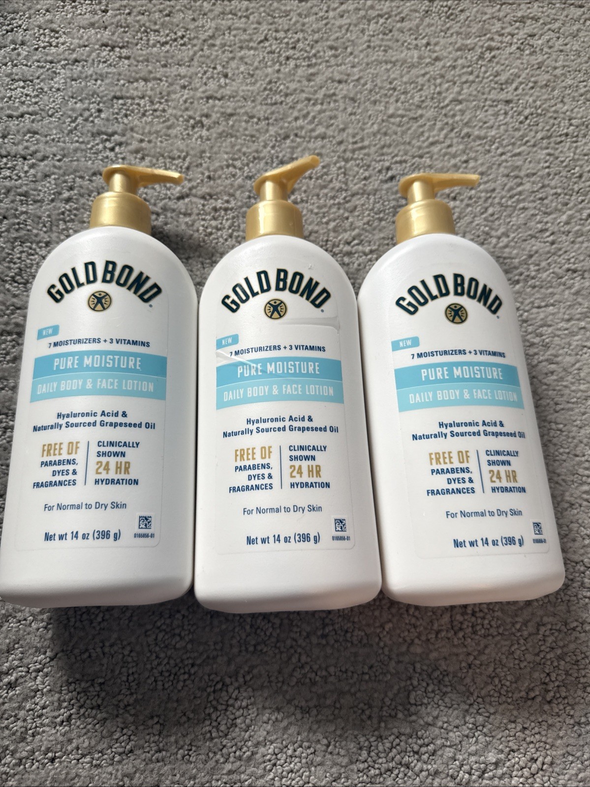 3 Pack New Gold Bond Face & Body Lotion, Pure Moisture, Hyaluronic Acid 14oz Ea