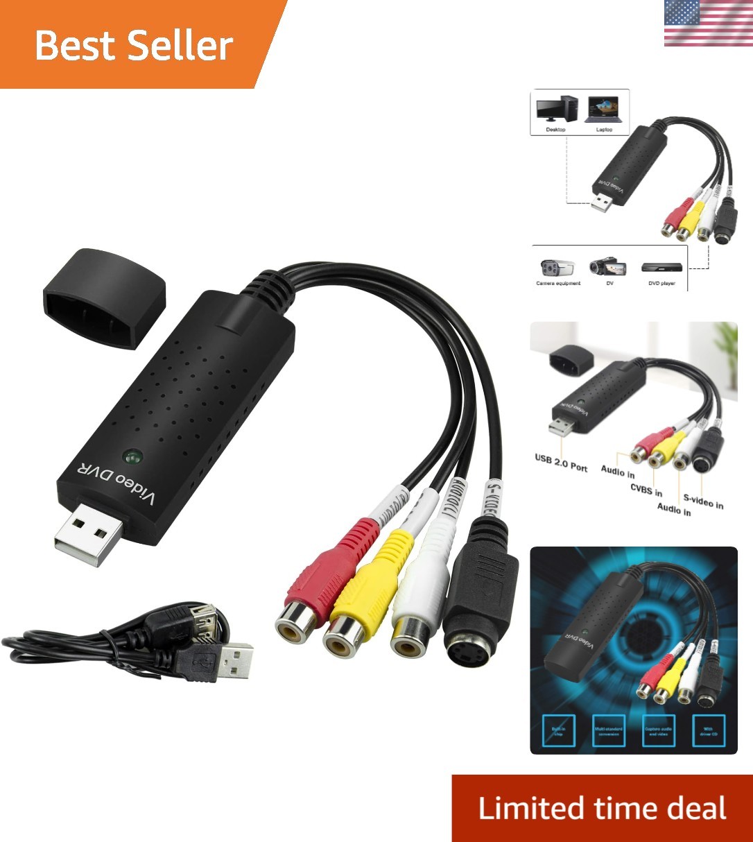 Effortless VHS to Digital Converter - 720p Video Capture for All OS Systems