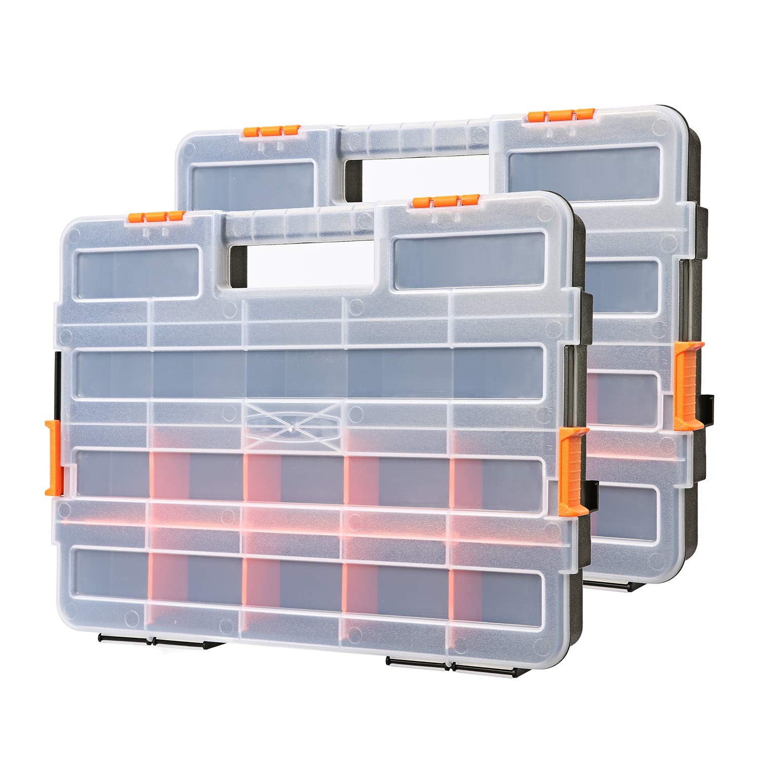 CASOMAN Tool Box Organizer Interlocking 2 Piece Set, Black, black and orange