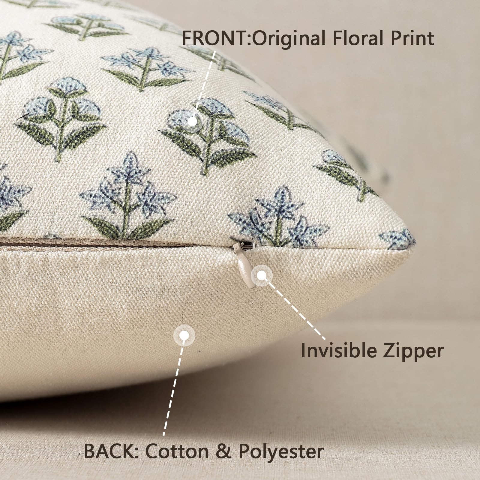 Farmhouse Floral Print Throw Pillow Covers 24x24 Set of 2, Rustic Decorative ...