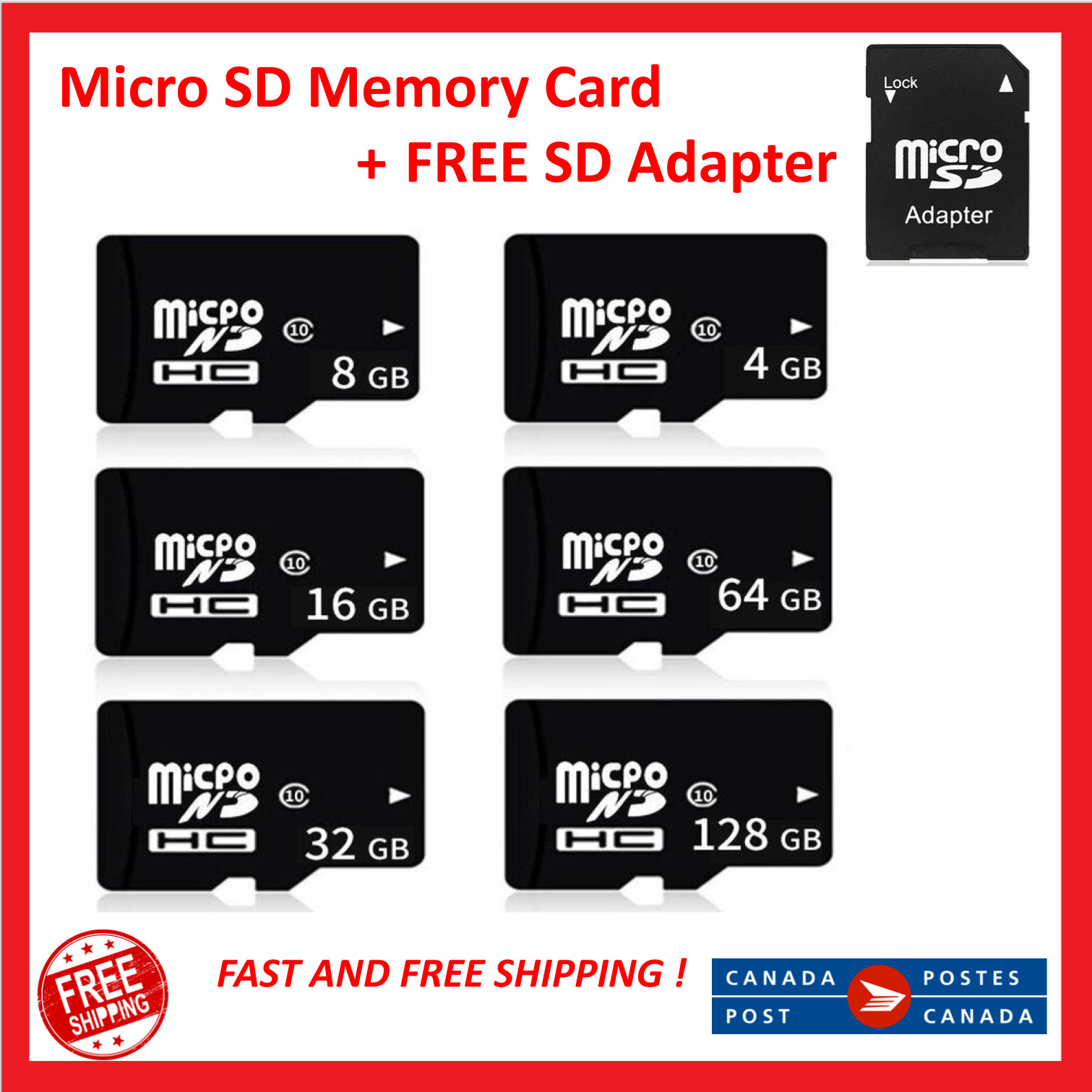 MicroSd Memory Card 16GB 32GB 64GB 128GB 256GB TF Card Class 10 SD Adapter