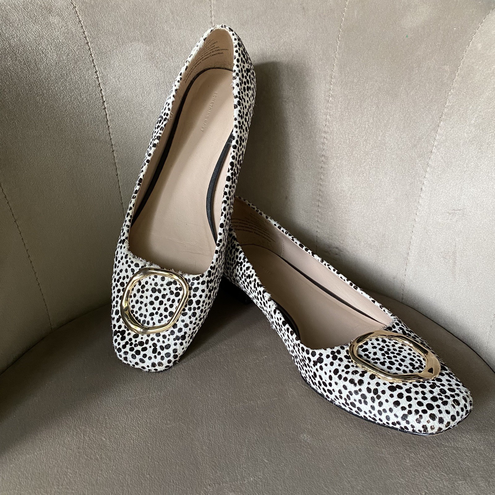 Animal Print Calf Hair Ballet Flat 9.5 Cheetah Gold Buckle Leather Loafer Twee