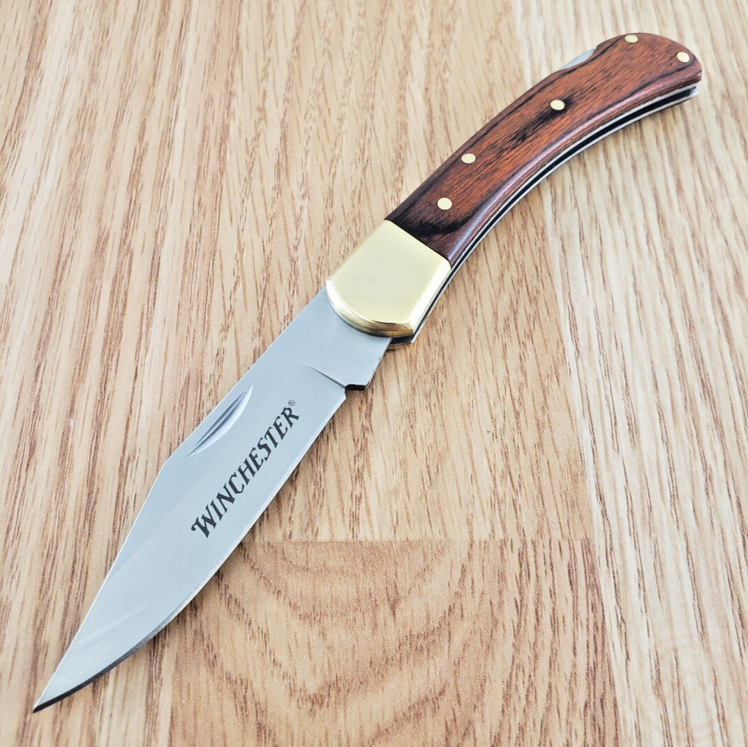 Winchester Lockback Folding Knife 3" Stainless Steel Blade Brown Wood Handle