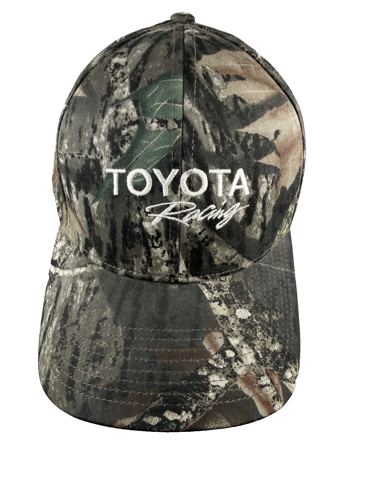 Toyota Racing in white on Camouflage Hat Cap Logo on Back L/XL Stretch Band