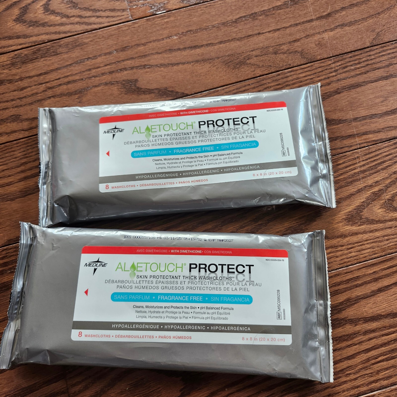 Medline Aloe Touch PROTECT Dimethicone Skin Protectant Wipes two packs  16 wipes