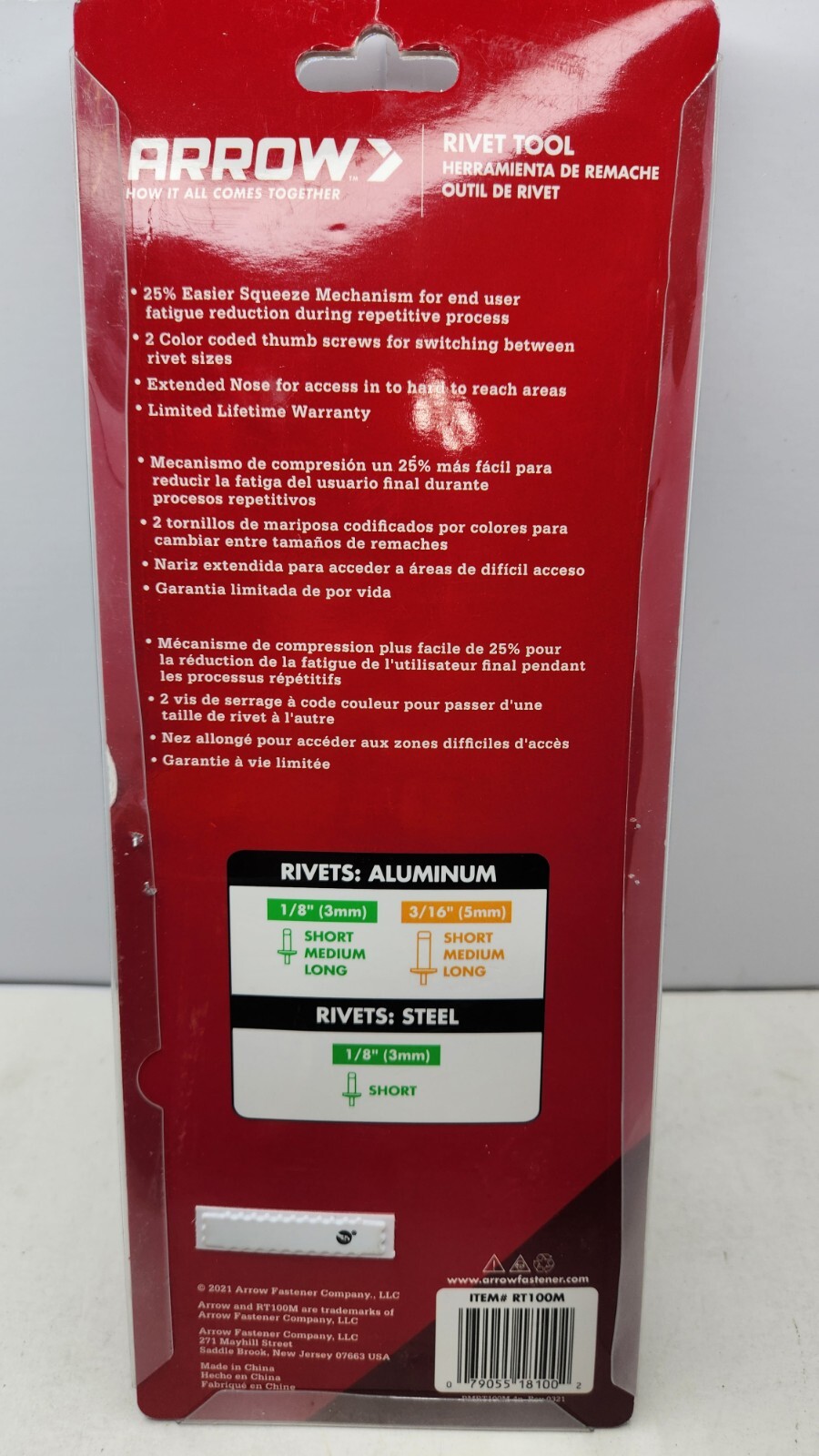 ARROW RT100M ONE HANDED RIVETER RIVET TOOL ONE HAND OPERATION