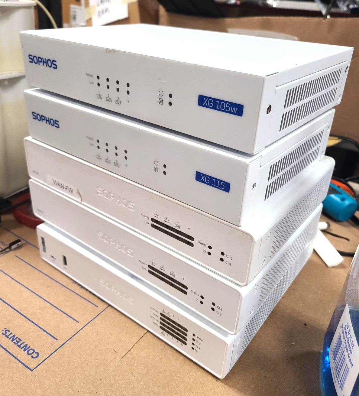 Lot of 5 Sophos, 3X XG 115, 1X XGS 107, 1X XG105 Firewall Security Appliance