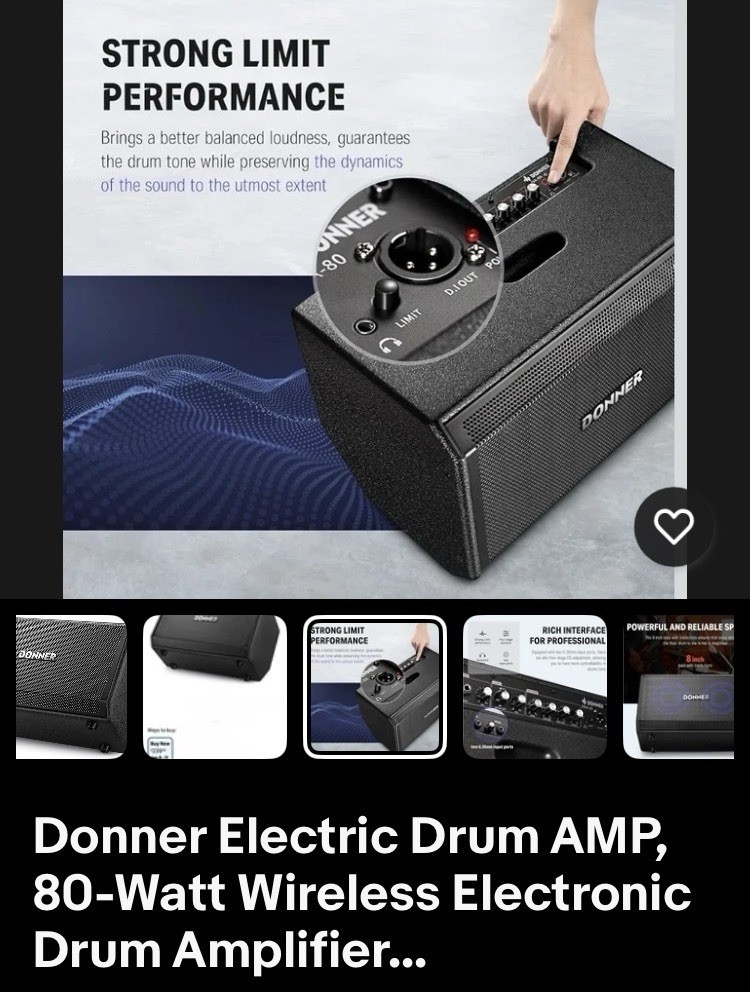 Donner Electric Drum AMP, 80-Watt Wireless Electronic Drum Amplifier...