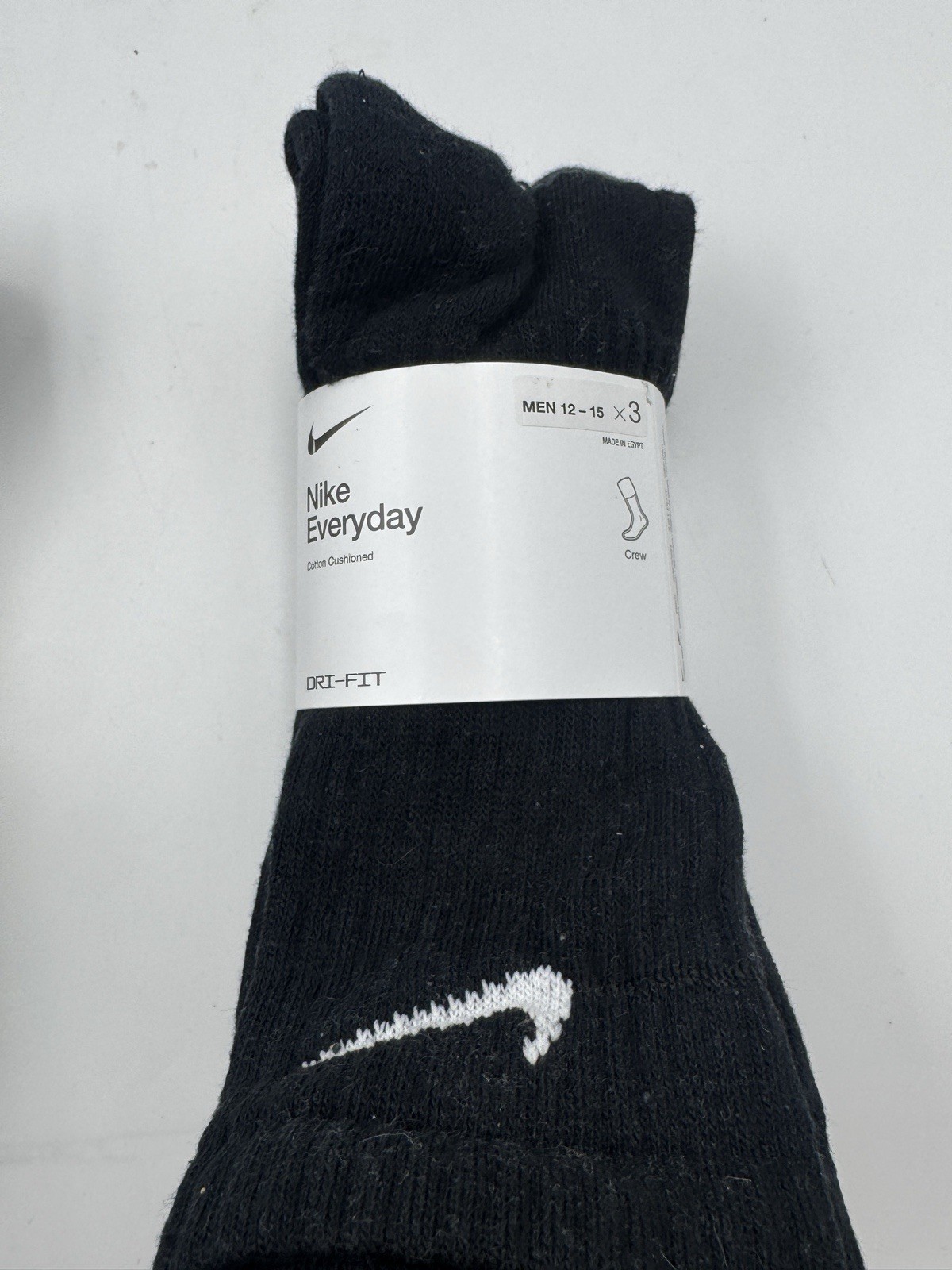 NIKE EVERYDAY COTTON CUSHIONED CREW SOCKS SZ X-LARGE SX7664-010 BLACK FREE SHIP