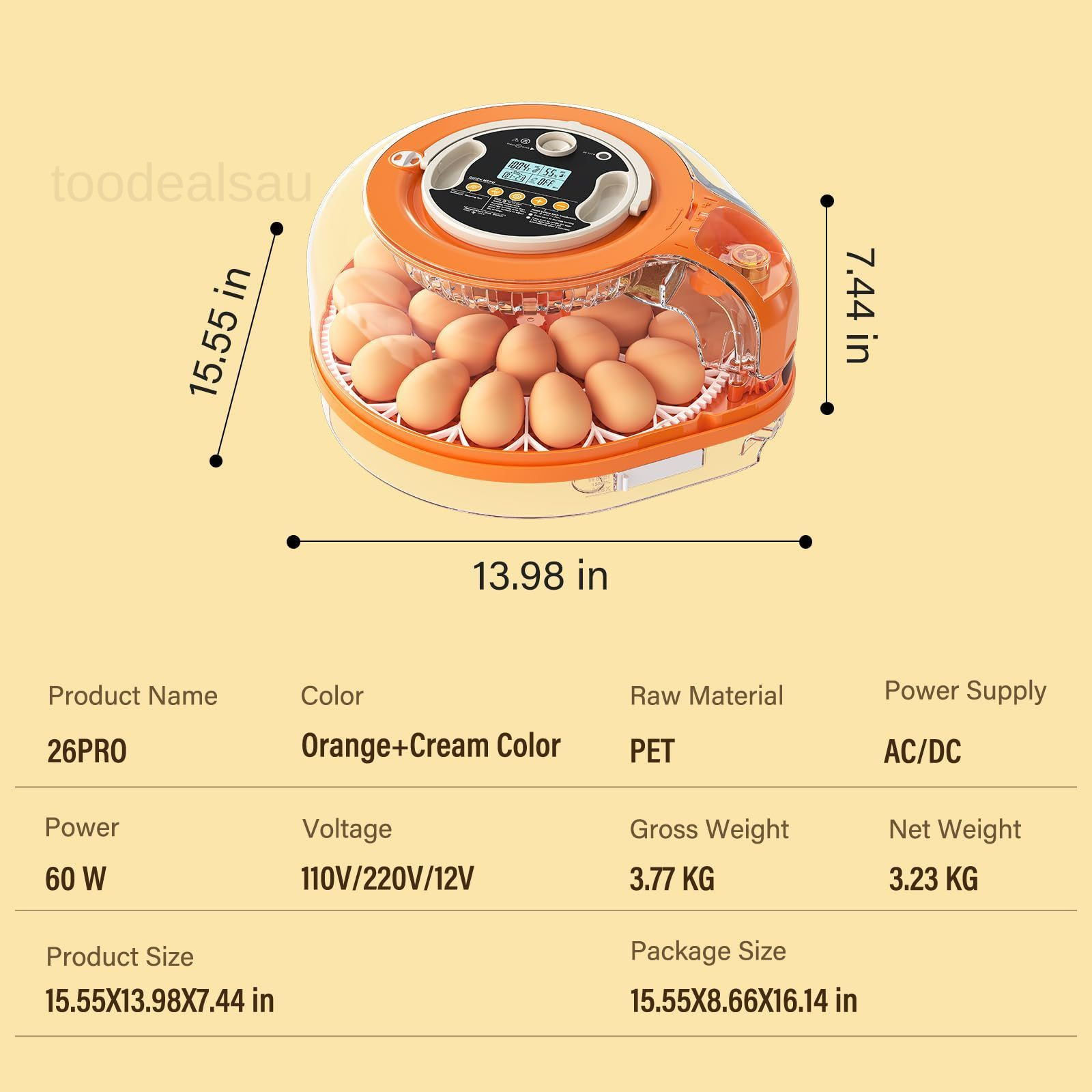 26 Incubators for Hatching Eggs Smart Voice Control 26 Eggs, Orange White