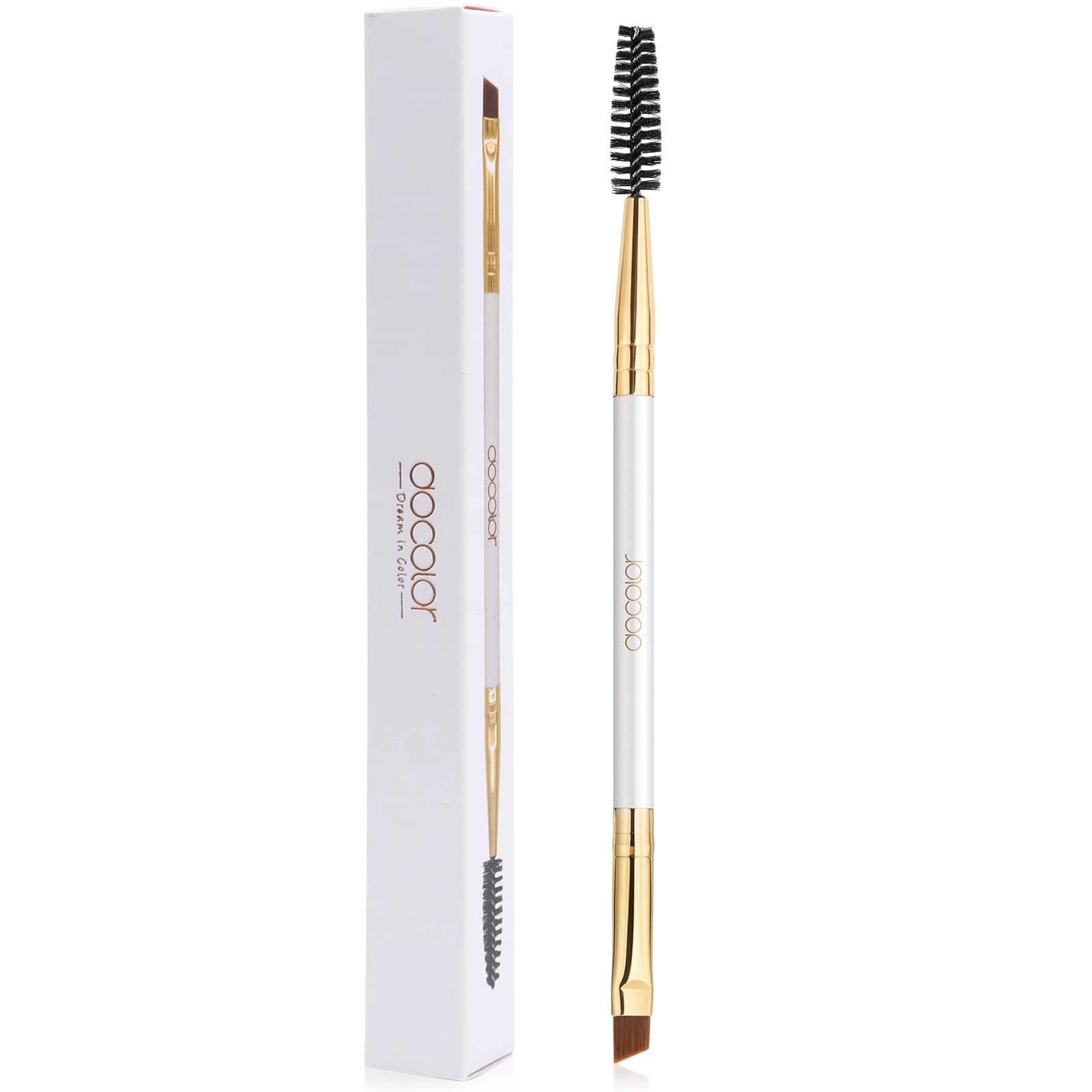 Professional Eyebrow Brush Duo - Angled Brush and Spoolie for Perfect Brows