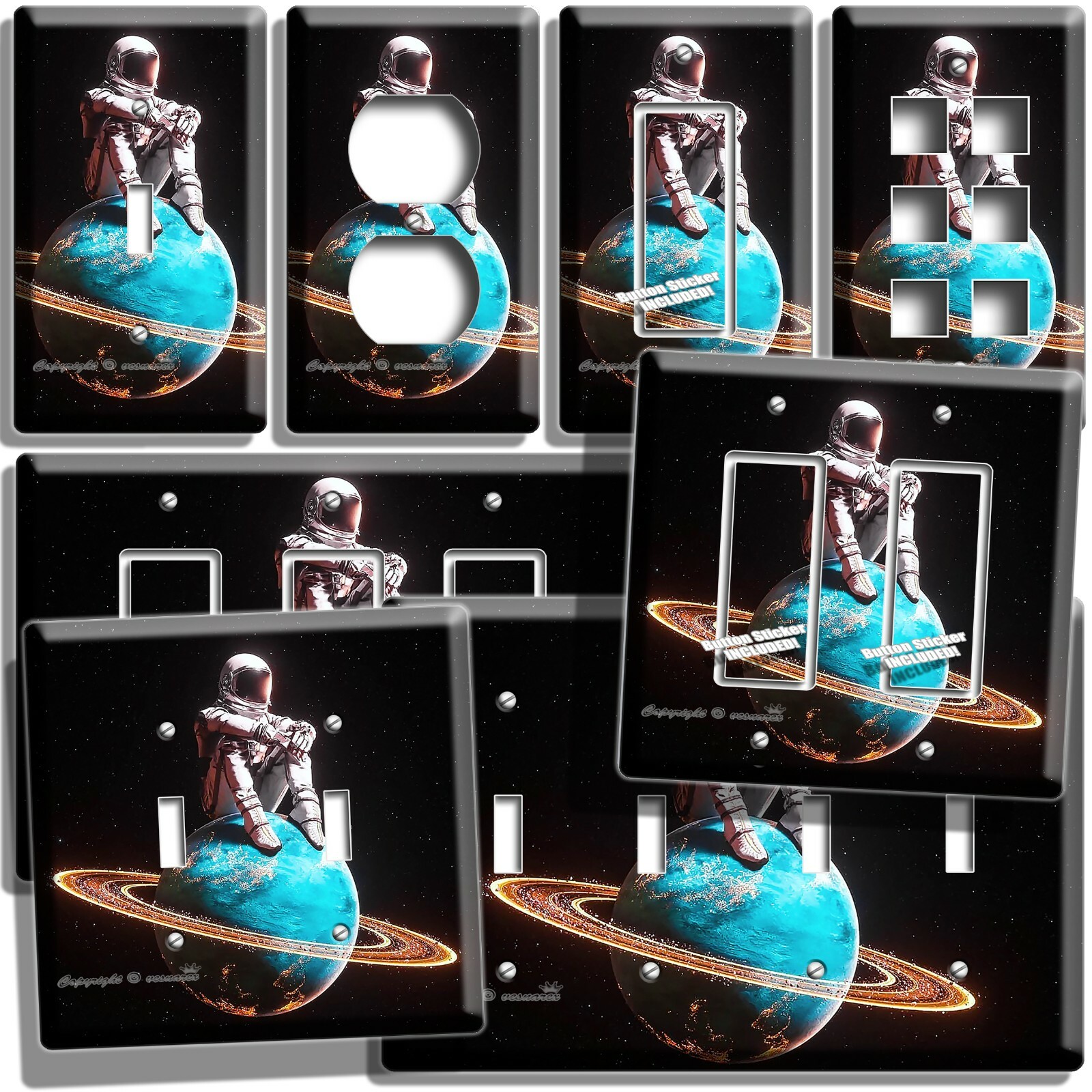 ASTRONAUT LOST IN SPACE SITTING ON A PLANET LIGHT SWITCH OUTLET PLATE ROOM DECOR