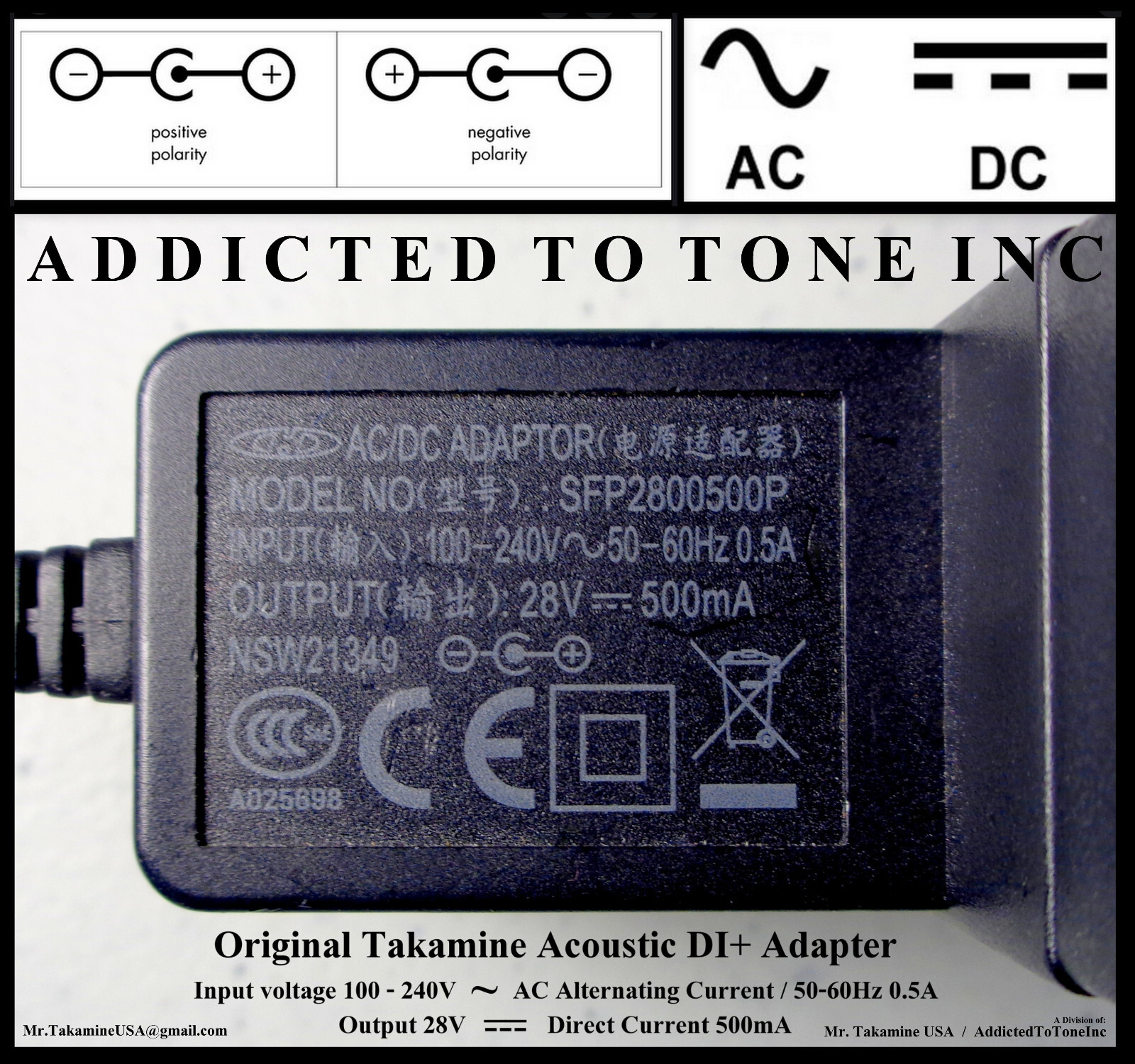 Takamine Acoustic DI+ Original Power Adapter / NOS / Adapter or Insert ONLY