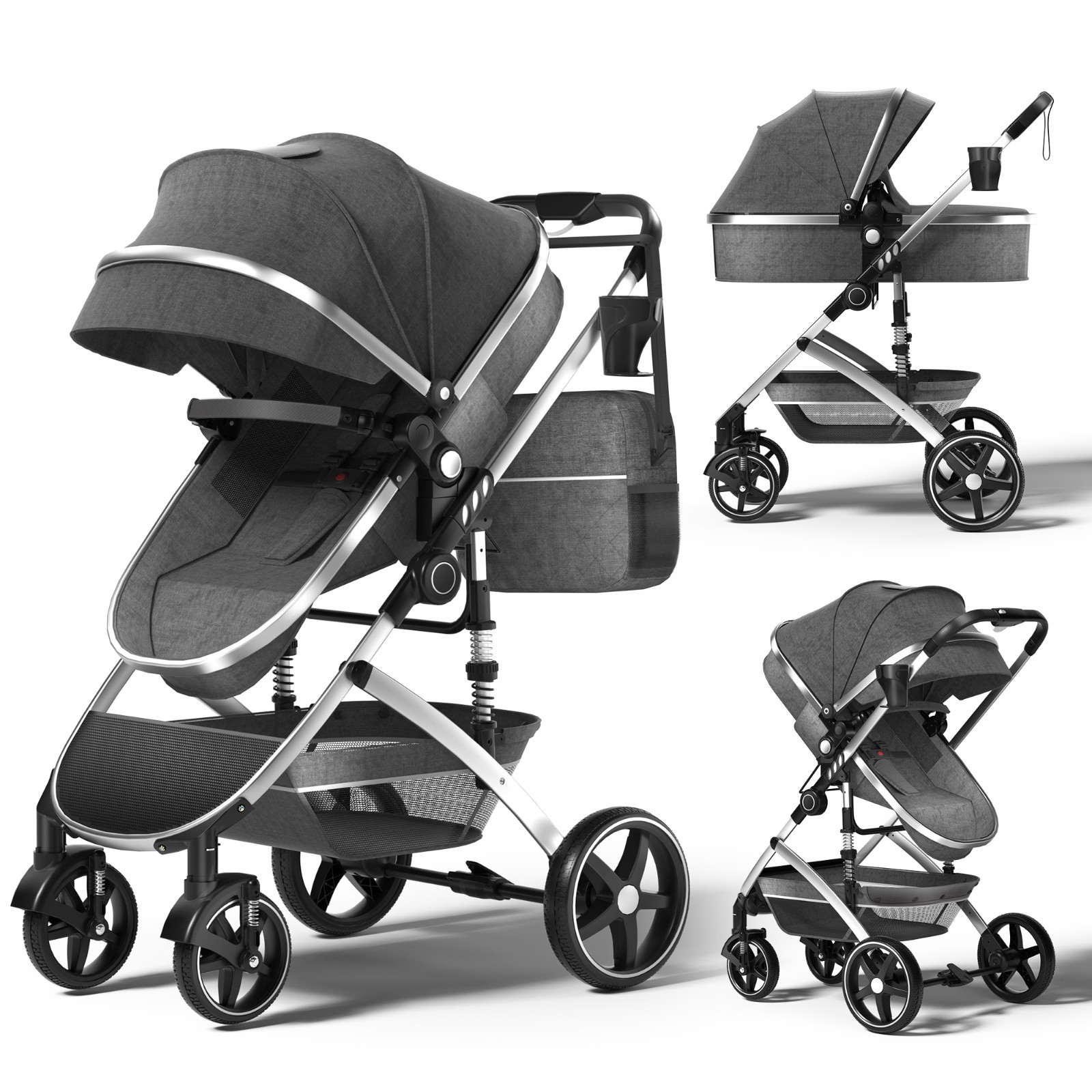 babyeap 2 in 1 Baby Stroller,Foldable Lightweight Carriage Reversible Bassinet P