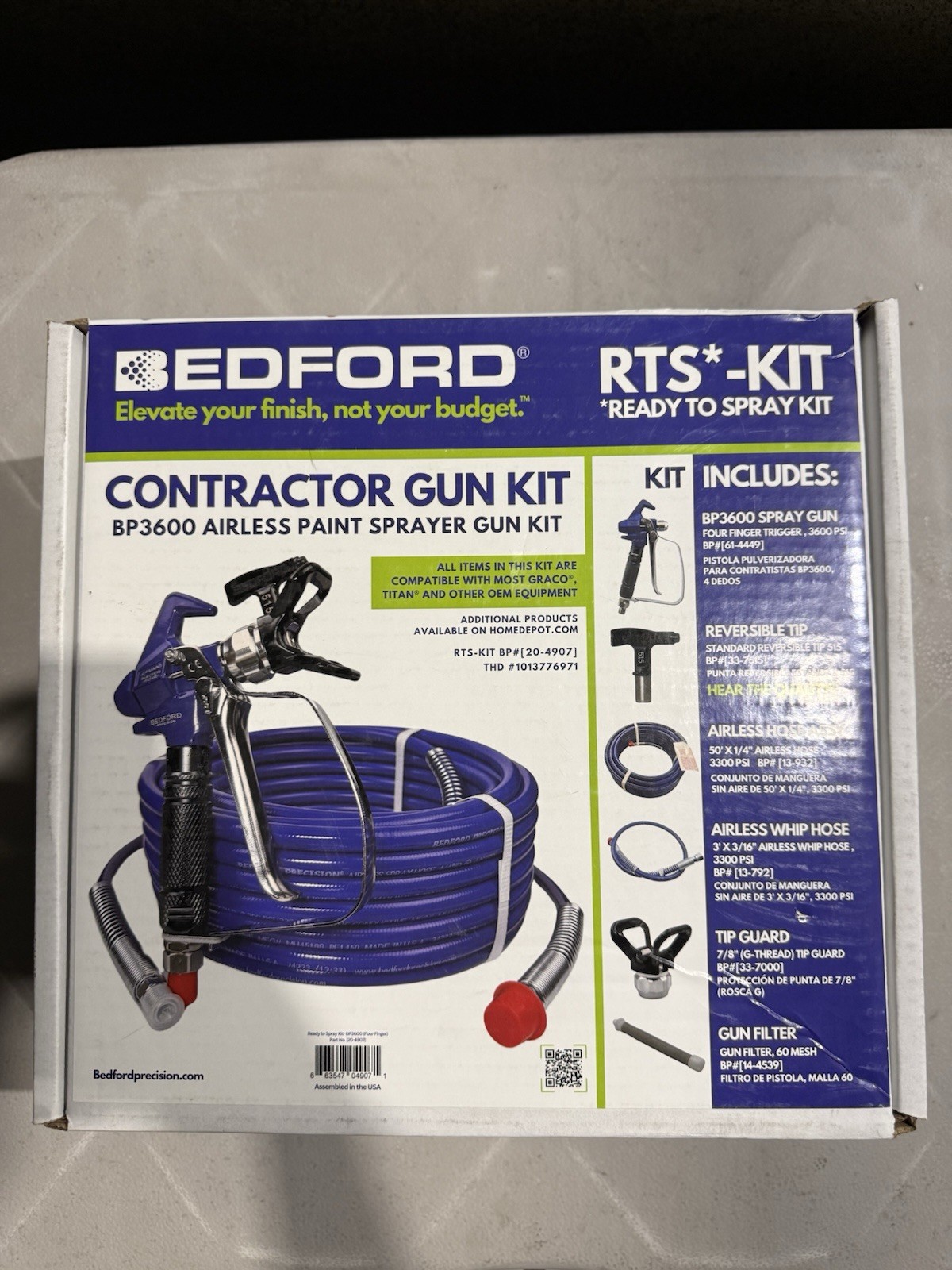 Bedford BP3600 Airless Paint Sprayer Gun Kit W/ Gun Tip Hose Whip Guard & Filter