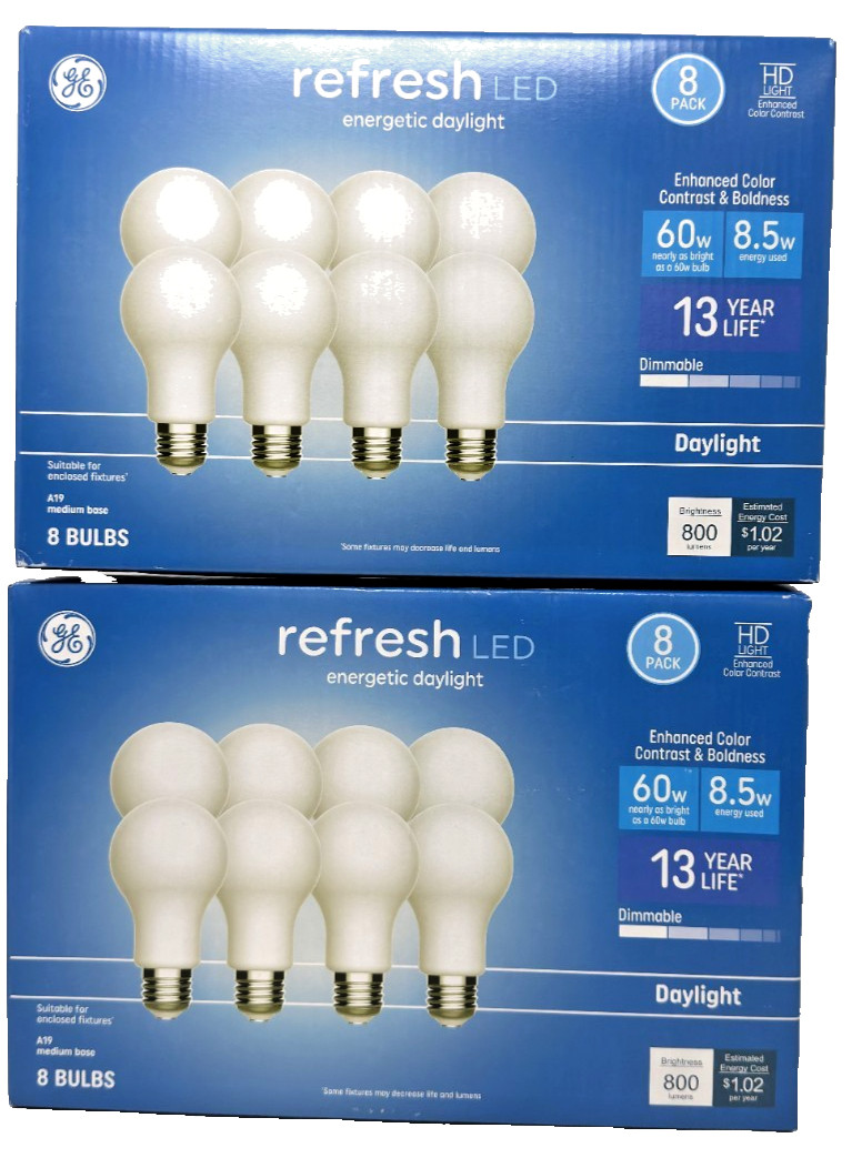 Lot 16 GE LED Light Bulb refresh 8.5W 60W A19 #44937 Daylight 800 Lum NEW