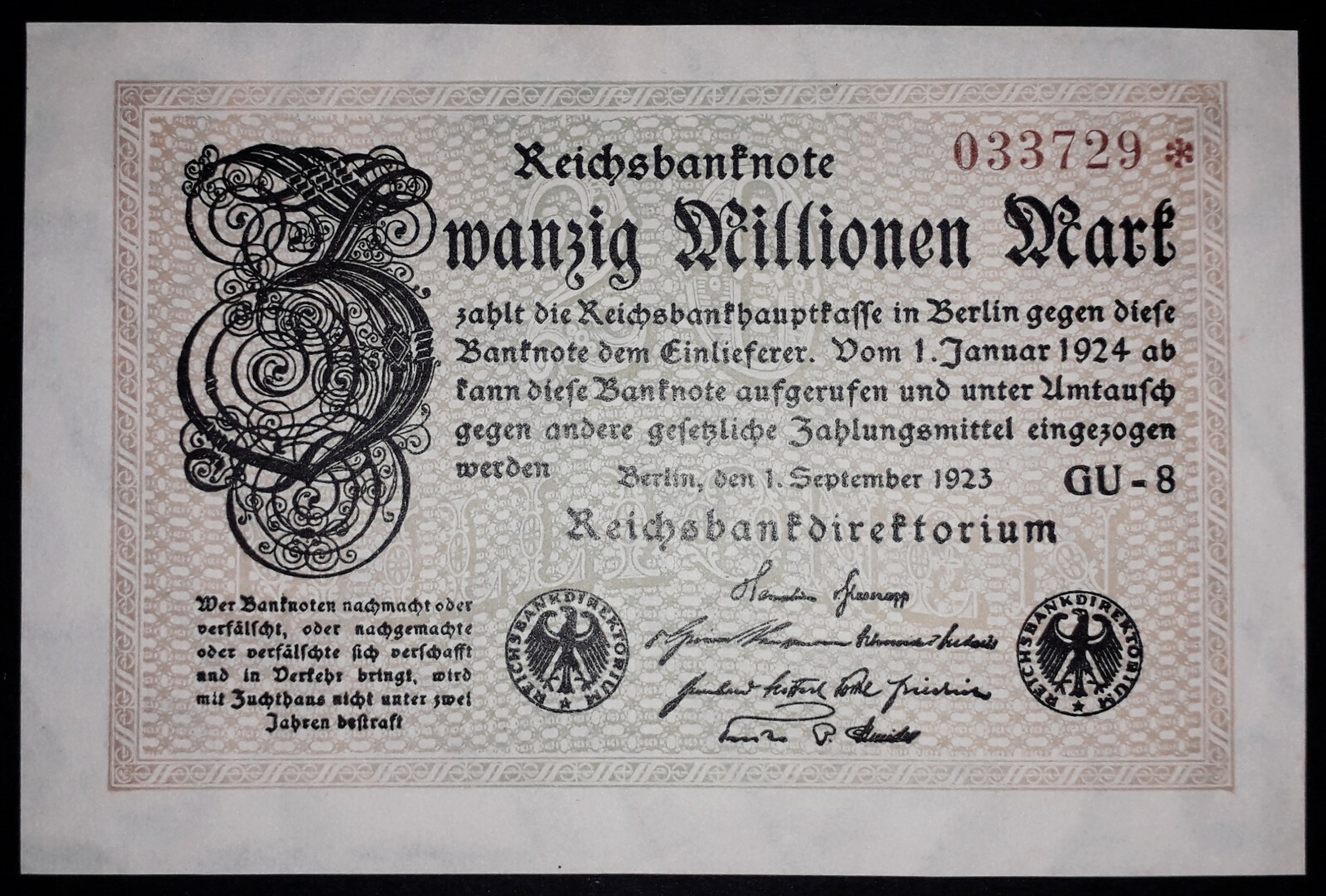 Germany "Weimar hyperinflation" 20 mln mark banknote, 1923year,good condition