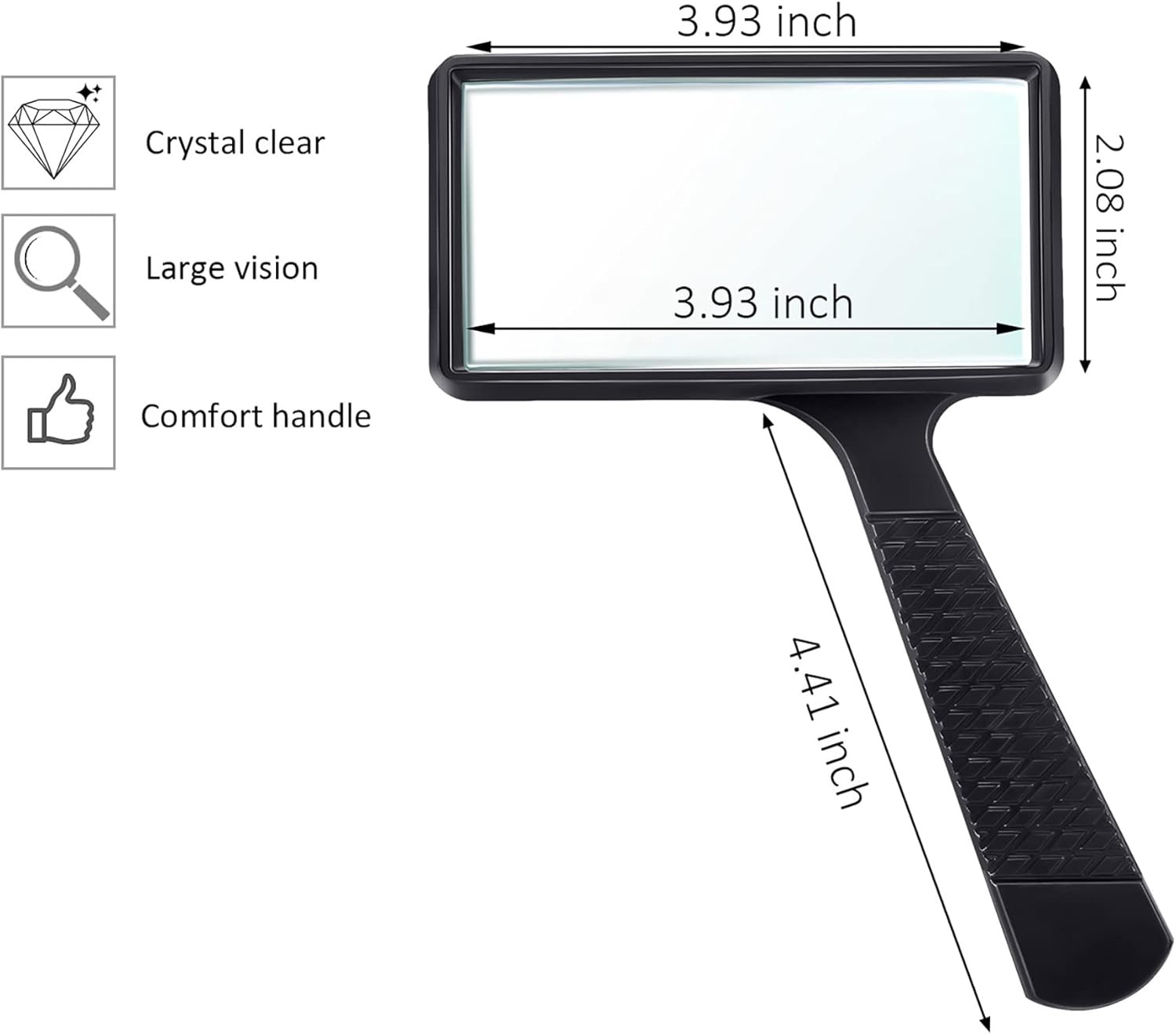 10X Handheld Magnifier, 3.77 X 1.89 Inch Rectangular Magnifying Glass, Scratch R