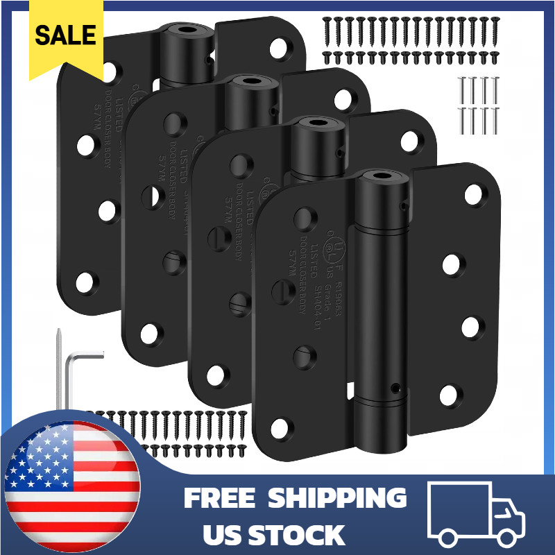 4 Pack 4 Inch Self-Closing Door Hinges with 5/8" Radius Corners (Spring Loaded)