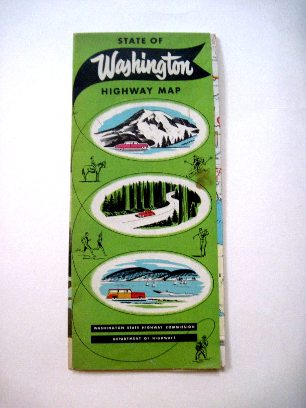 1952 Rand McNally Highway Map for the State Of Washington - A Lot of Pictures *