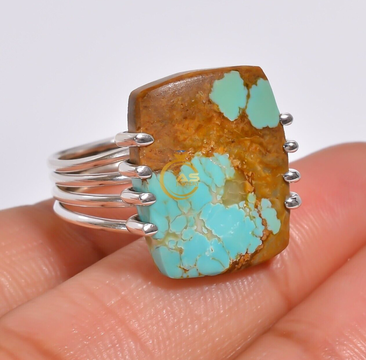 Natural Kingman Turquoise Gemstone 925 Sterling Silver Statement Boho Rings