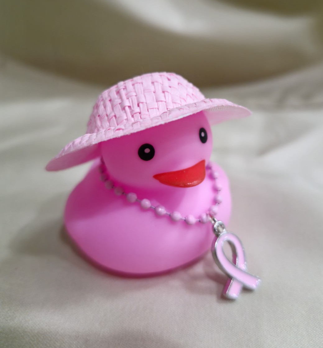 Breast Cancer Awareness Rubber Duck, Straw Hat Pink Ribbon Dashboard Decor Gift