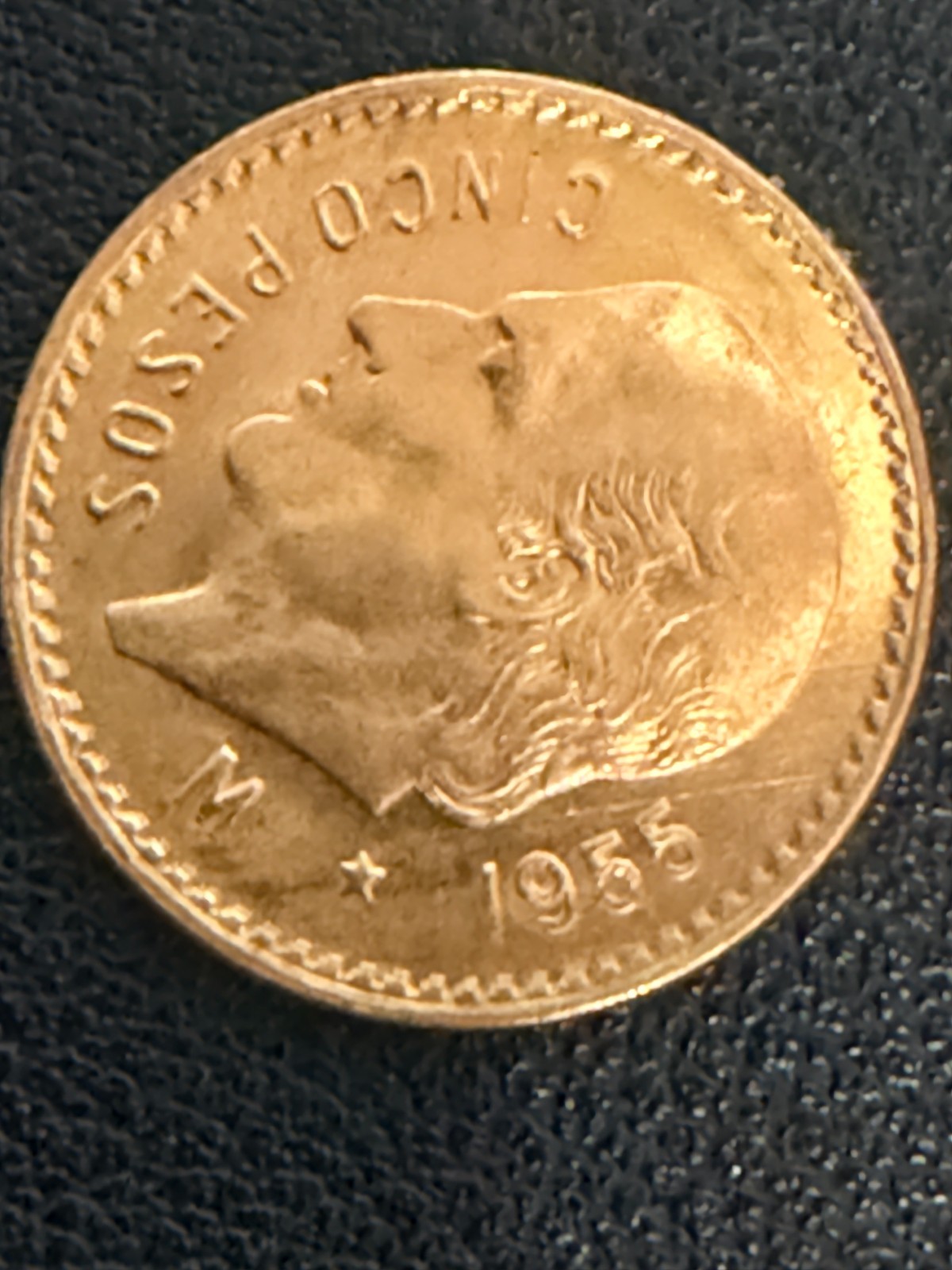 1955 Vintage Mexico Gold 5 Five Cinco Pesos Gold Coin