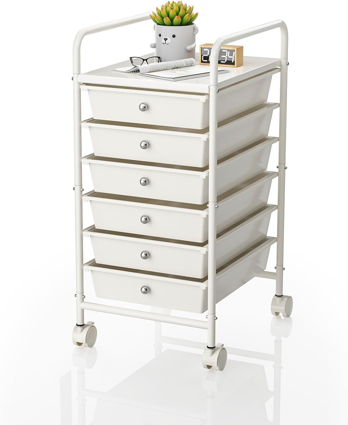 6-Tier Utility Cart with 6 Drawers, Rolling Utility Cart with 2 Lockable Caster